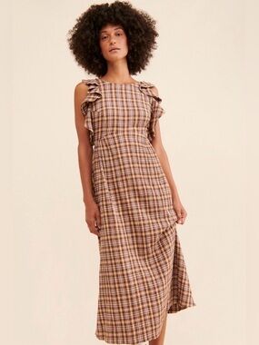 The Odells Brook midi brown plaid dress sz small